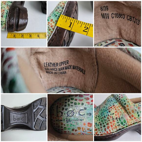 Rainbow Mosaic Clogs Born BOC Size 8 Leather Watercolor Multi Snake Print Floral - Picture 1 of 13